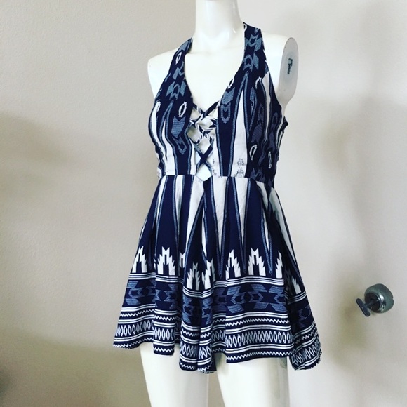 🖤 LF Rumor Boutique Blue Tribal Romper - Picture 2 of 8